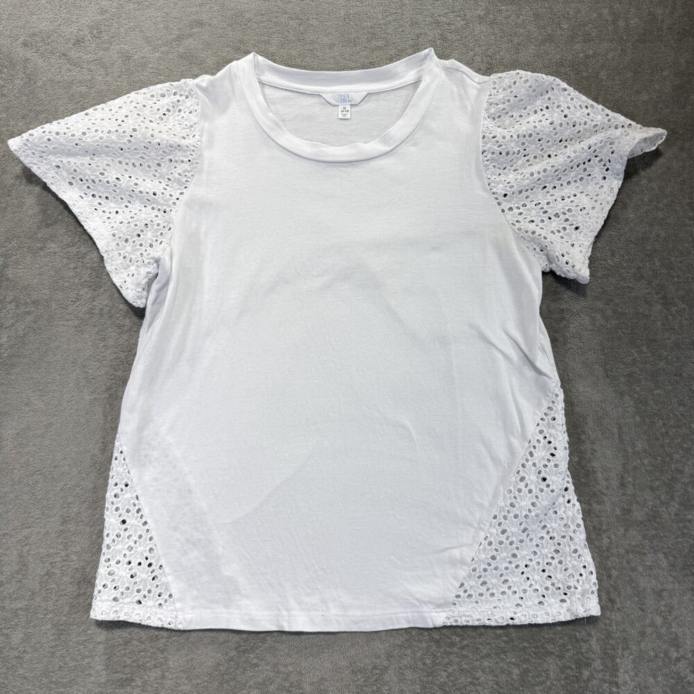 Boho Peasant White Short‎ Sleeve T-Shirt Womens Medium Crew Neck